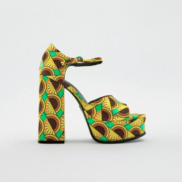 NWT Zara multicolour retro-inspired abstract print chunky platform heeled sandal - Picture 4 of 13